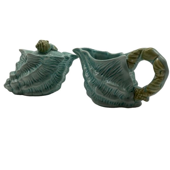 Pier 1 Imports Turquoise Blue Creamer and Sugar Bowl set, Sea Shell Pattern - Picture 1 of 12
